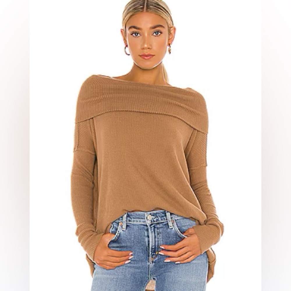 Free People Long Sleeve Waffle Long Sleeve Split Back Sweater Shirt XS NWT women